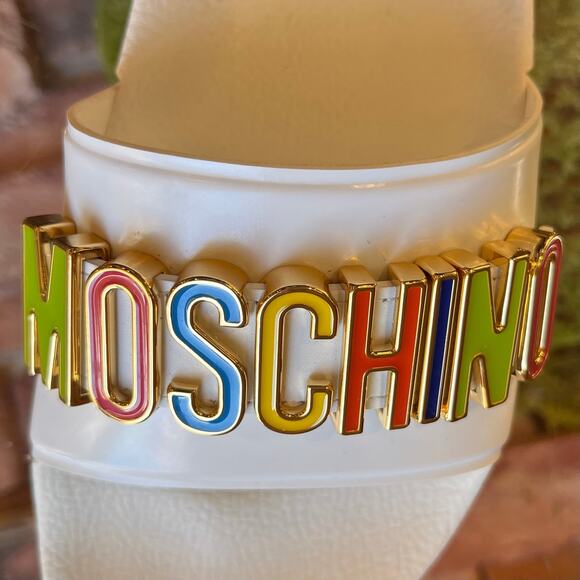 MOSCHINO White Multicolor Rubber Slides SZ 39 (9 US) - Picture 7 of 9
